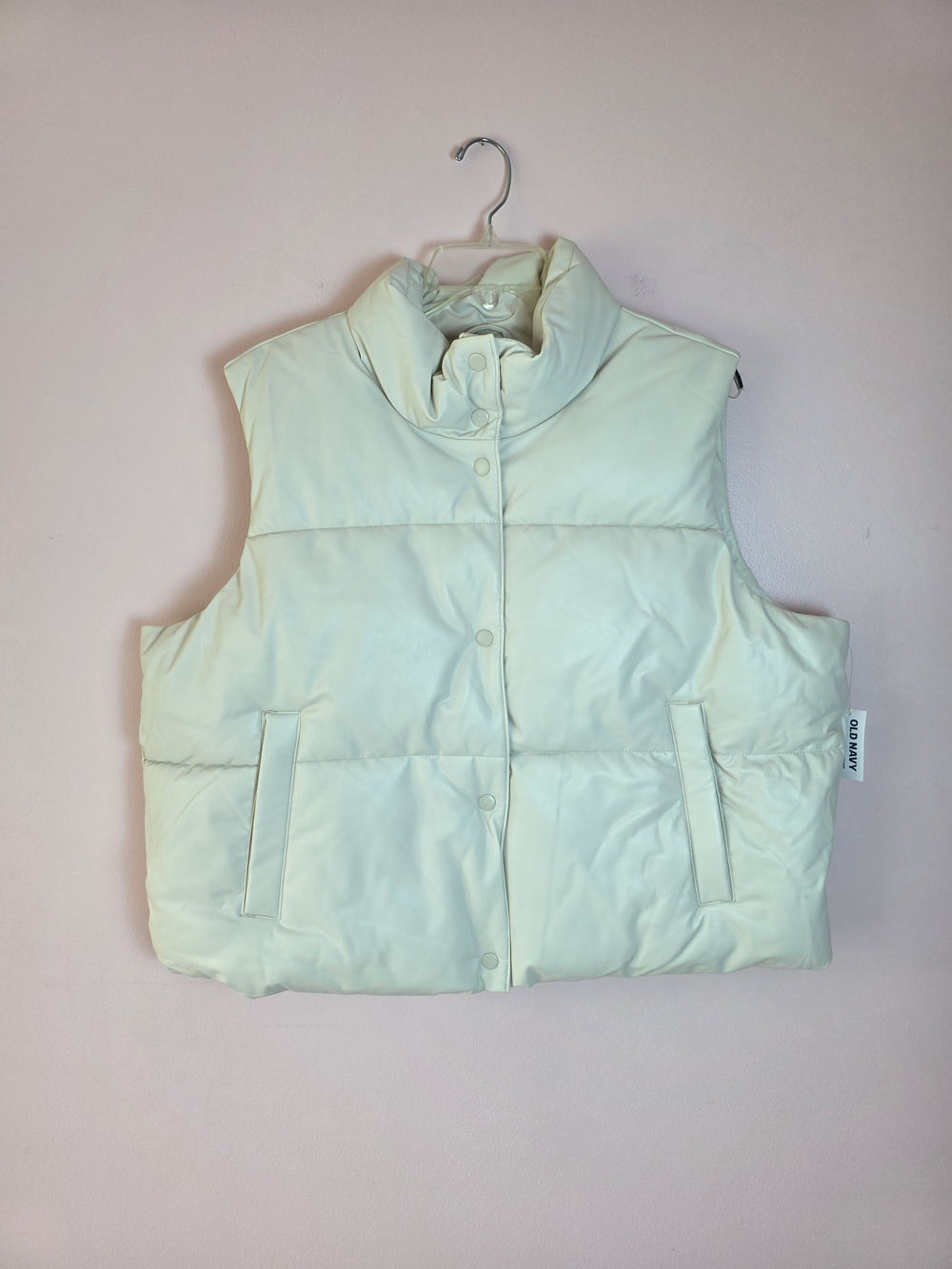 Old Navy White Quilted Puffer Jacket Vest with High Collar